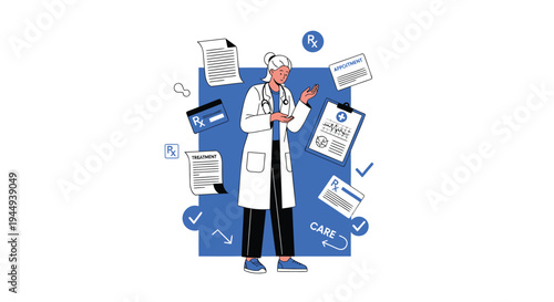 Vector illustration of doctor with medical documents