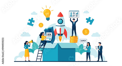 Set of business people working together vector illustration