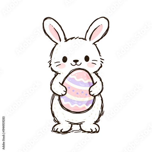 Flat Design Easter Bunny Holding Decorated Egg Illustration