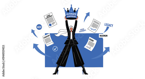 Vector illustration of businesswoman with crown and paperwork