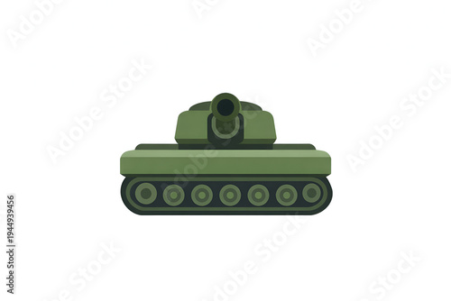 Flat design illustration of a military tank, a powerful armored combat vehicle, representing defense, warfare, and strength in a modern graphic style