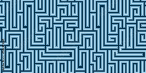 Abstract line geometric seamless pattern blue, maze pattern, vector illustration