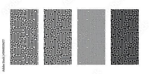 set abstract line geometric seamless pattern, maze pattern, vector illustration