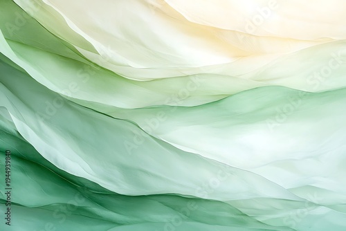 Soft Green and Cream Abstract Flowing Fabric Textures with Light Illumination and Depth