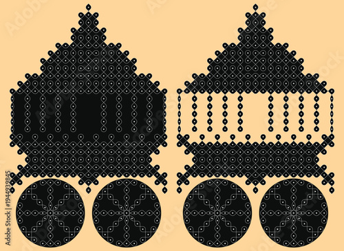 South Indian chariot pulli Kolam vector illustration. 