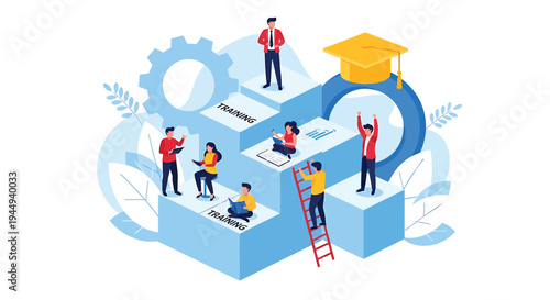 Set of business people working on blocks vector