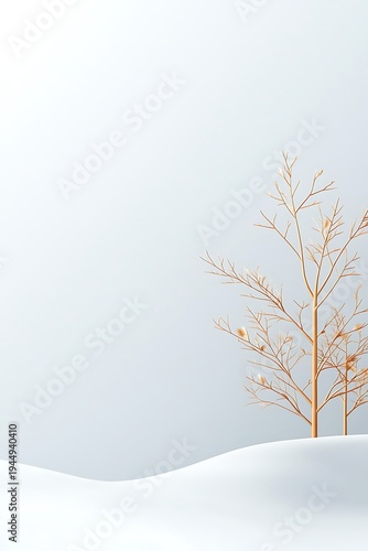 Minimalist Winter Scene with Bare Tree Branches and Soft Snowy Landscape