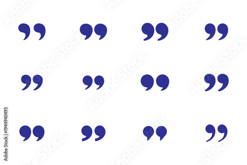 Set of quote mark, quotes icon, sign, symbol, emblem. Ditto marks icon set. Quotation marks. Dialogue discussion symbol for UI UX, website, mobile app.