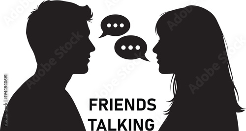 Silhouette couple talking with speech bubbles, communication concept, white background, Speech Bubble, People Talking