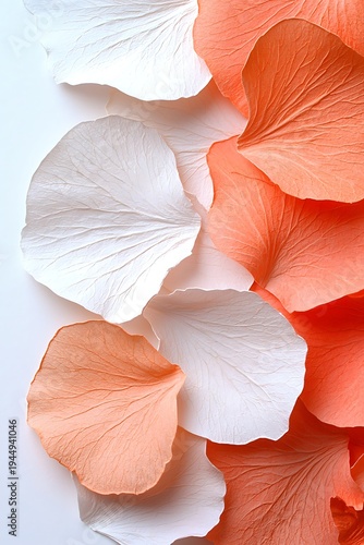 Delicate White and Orange Flower Petals Arranged Elegantly on a Smooth Surface