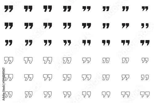 Set of quote mark, quotes icon, sign, symbol, emblem. Ditto marks icon set. Quotation marks. Dialogue discussion symbol for UI UX, website, mobile app.