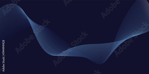 Dark abstract background with glowing wave. Shiny moving lines design element. Modern purple blue gradient flowing wave lines. Futuristic technology concept. Vector illustration