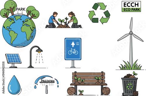 Eco-friendly lifestyle and green technology illustrations for a sustainable future