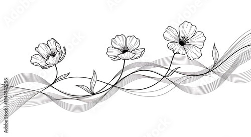 Decorative botanical line drawing for wedding invitation design