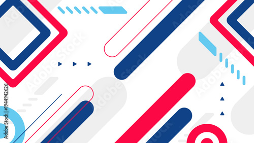 Energetic white background with bold red and navy blue diagonal shapes perfect for dynamic branding and sports media