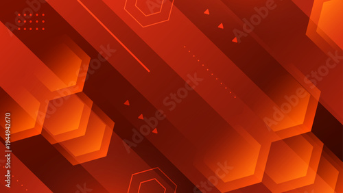 Warm orange and red gradient background featuring geometric hexagons for energetic creative projects