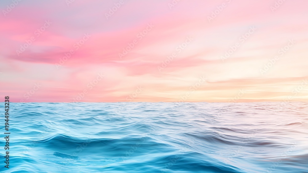 Obraz premium Serene Ocean Waves Under Colorful Sunset Sky with Soft Pink and Blue Tones