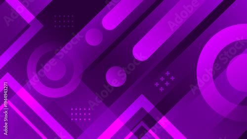 Energetic purple and magenta digital art background with overlapping geometric circles squares and glowing lines