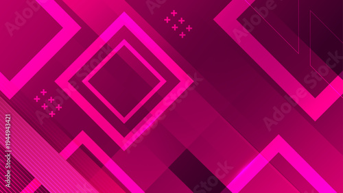 Dynamic magenta and pink background featuring glowing square frames and modern abstract decorative elements