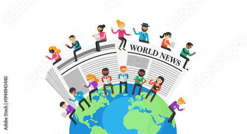 Global Newspaper and Diverse People Communicating World News Events and Information Worldwide