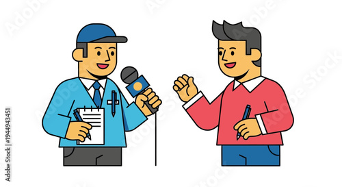 Professional Media Reporter Conducting an Engaging Interview with a Subject for News and Information Broadcast