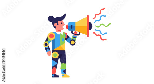 Announcing exciting news with a colorful megaphone illustration