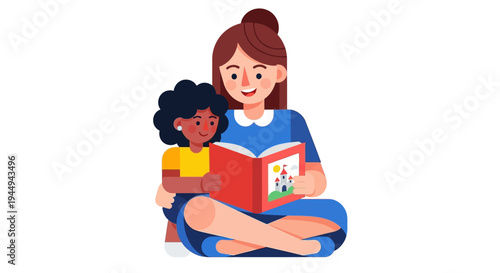 Loving mother reads a captivating story to her curious daughter, fostering early education and family bonding through literature