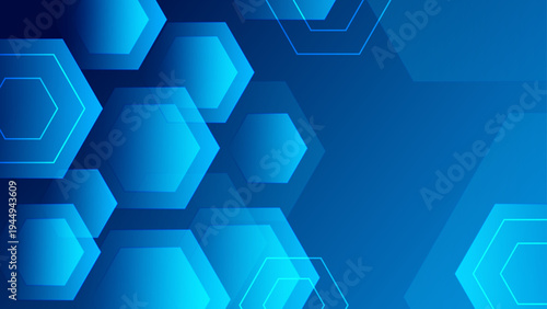 Modern blue technology background featuring glowing hexagonal shapes and geometric patterns for digital business themes