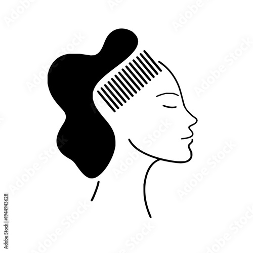 Woman Combing Hair with Comb Minimalist Line Art