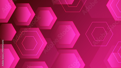 Contemporary pink and magenta background with layered hexagonal shapes and glowing outlines for creative tech design