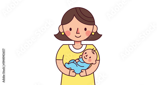 A heartwarming illustration of a loving mother gently cradling her newborn baby, symbolizing maternal care and the precious bond of family