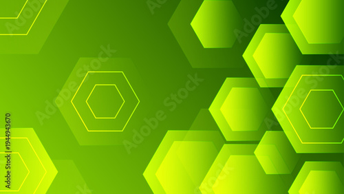 Fresh green eco-friendly technology background featuring hexagonal patterns and vibrant geometric digital elements