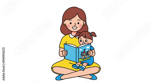 Mother and daughter reading a book together, a heartwarming scene of bonding and childhood education