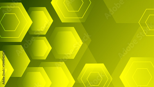 Bright yellow and lime hexagonal background with overlapping geometric shapes for high-energy technology concepts