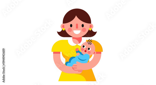 Happy mother holding her baby affectionately, illustrating a heartwarming moment of maternal love and care, with soft smiles and gentle embrace