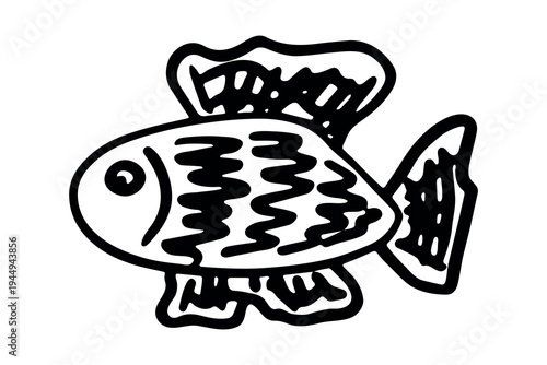 Hand drawn happy funny cute fish Adorable friendly kawaii tropical fish Underwater world sea life ocean Fishing seafood For design, kids print, kids books, nursery decor, coloring pages, logo