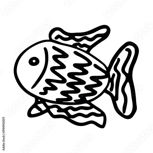 Hand drawn happy funny cute fish Adorable friendly kawaii tropical fish Underwater world sea life ocean Fishing seafood For design, kids print, kids books, nursery decor, coloring pages, logo