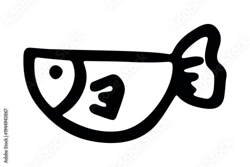 Hand drawn happy funny cute fish Adorable friendly kawaii tropical fish Underwater world sea life ocean Fishing seafood For design, kids print, kids books, nursery decor, coloring pages, logo