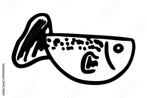 Hand drawn happy funny cute fish Adorable friendly kawaii tropical fish Underwater world sea life ocean Fishing seafood For design, kids print, kids books, nursery decor, coloring pages, logo