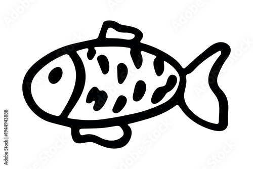 Hand drawn happy funny cute fish Adorable friendly kawaii tropical fish Underwater world sea life ocean Fishing seafood For design, kids print, kids books, nursery decor, coloring pages, logo