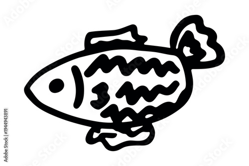 Hand drawn happy funny cute fish Adorable friendly kawaii tropical fish Underwater world sea life ocean Fishing seafood For design, kids print, kids books, nursery decor, coloring pages, logo