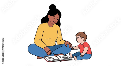 Loving Mother Reads Storybook to Her Curious Toddler, Fostering Early Learning and Precious Family Bonding Moments