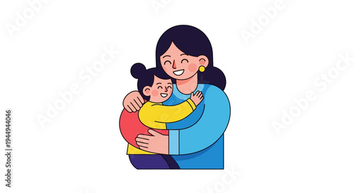 Heartwarming illustration of a joyful mother holding her smiling child close in a practical baby carrier, showing parental love and a beautiful family bond