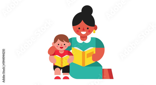 Mother reading a book with her child, symbolizing education and family bonding