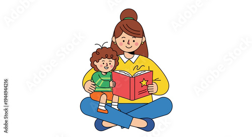 A mother and child reading a book together, enjoying a moment of learning and bonding