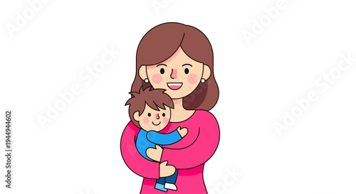 Smiling mother gently cradling her happy baby in a heartwarming illustration, symbolizing maternal love, family bond, and precious childhood moments
