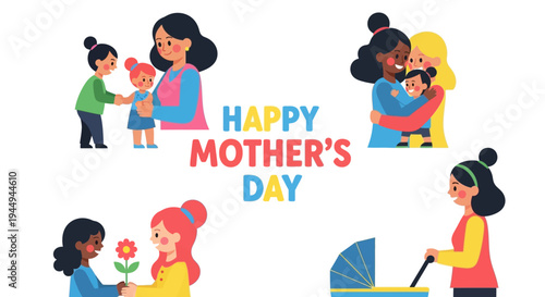 Happy Mother's Day celebration with diverse families and loving moments