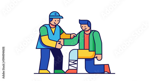 Helping Hand for Injured Person Depicting Empathy, Recovery, and Social Support in a Modern Flat Design Illustration
