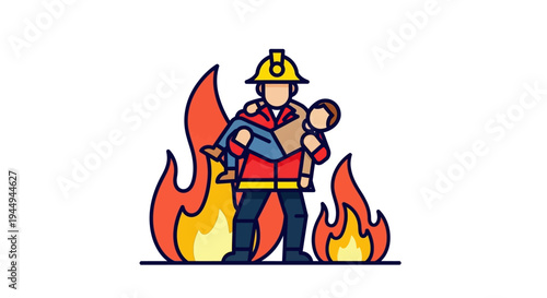 Courageous firefighter saves a person from intense flames during an emergency, symbolizing bravery and dedicated rescue services