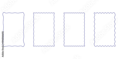 Set of rectangle frames with wavy edges. Zigzag wavy edges, rectangles, photo frames, text boxes, tags, labels
